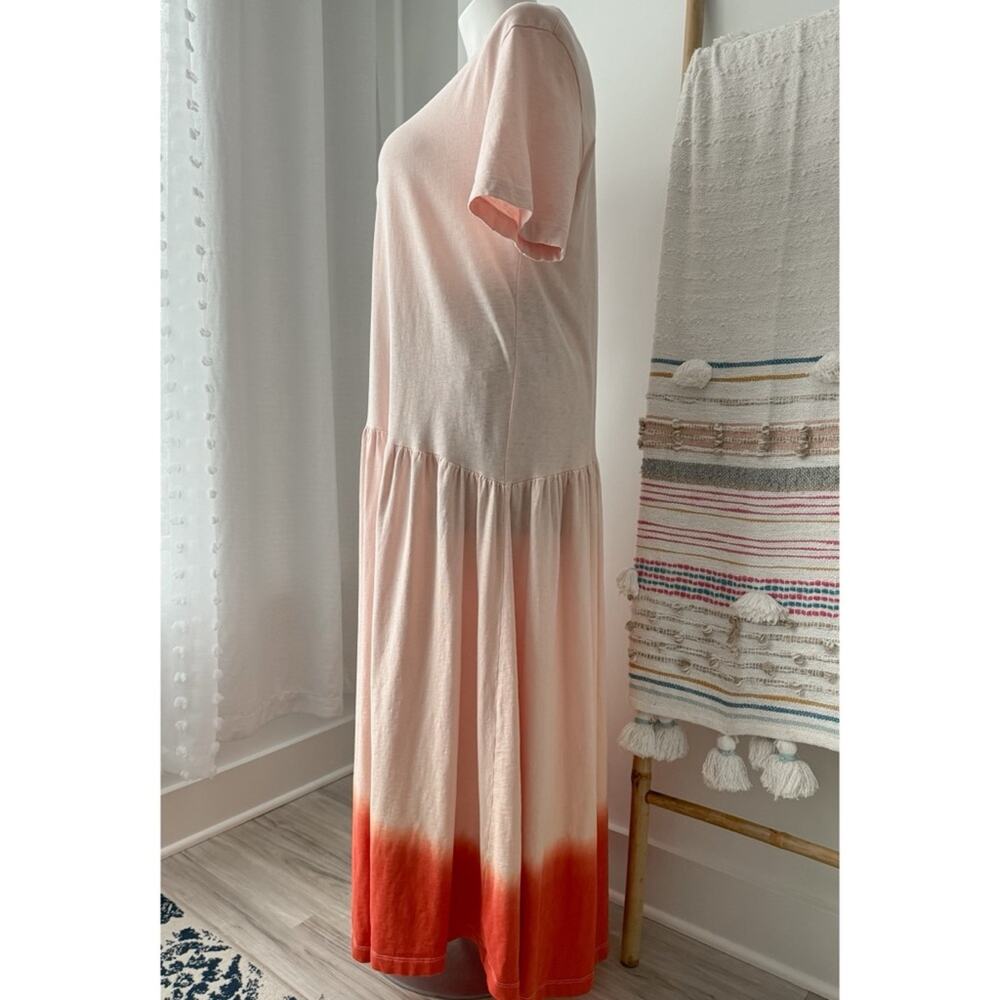 Free People Pink Orange Ombré Dip Dye Short Sleeve Slouchy Maxi Dress Medium - Picture 3 of 13
